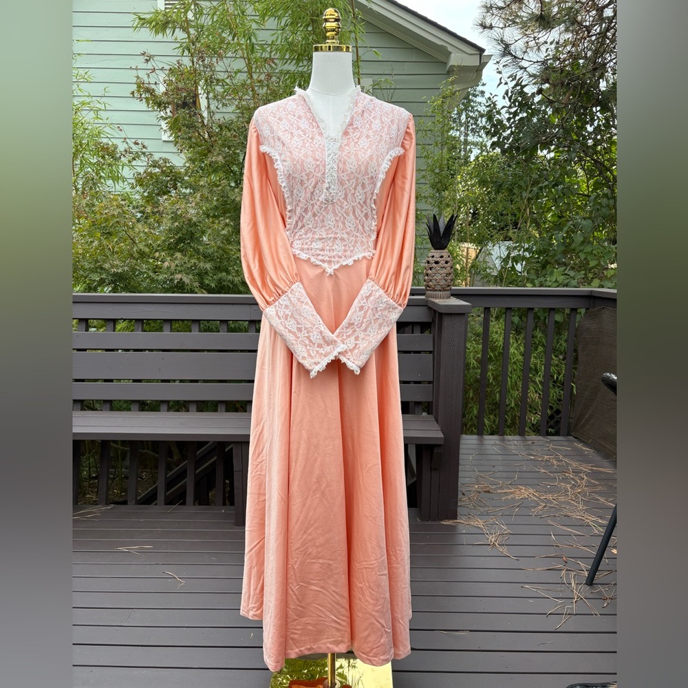 Vintage 70s Handmade Peach Gown